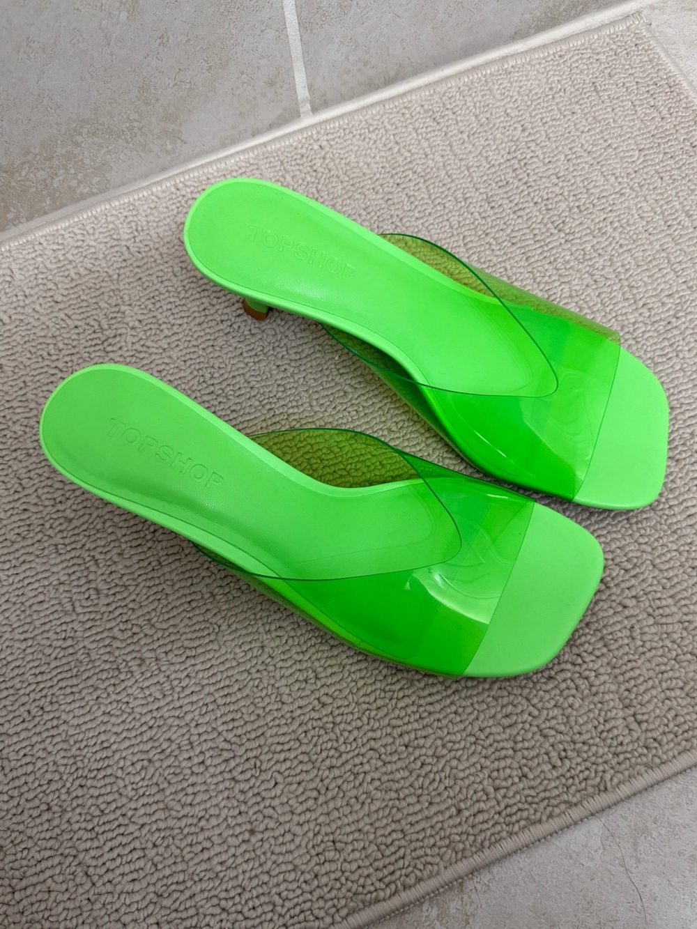 Topshop Neon Green Clear Strap Mules size 7 women’s